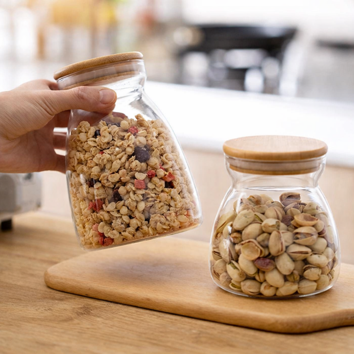 Frasco de Vidrio y Bambú 600 ml Wave