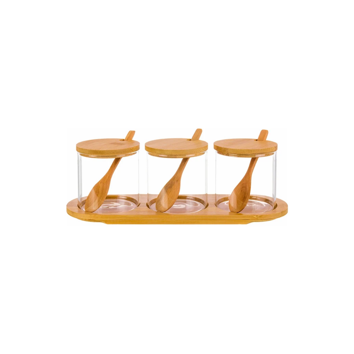 Set de 3 Condimenteros de Vidrio y Bambú 320 ml c/u