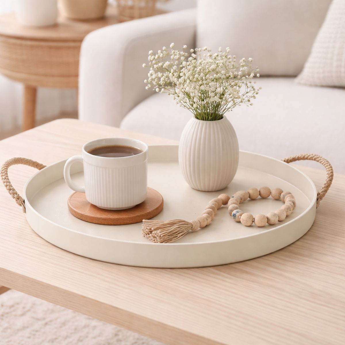 Bandeja Redonda de Metal con Asas 30 cm