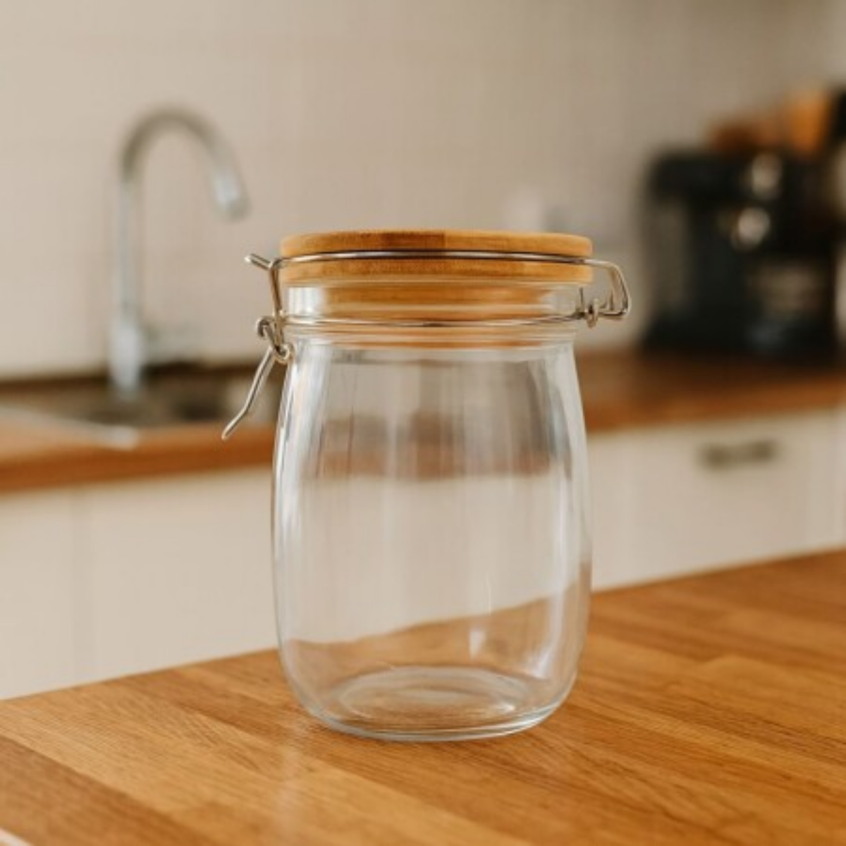 Frasco Hermético de Vidrio y Bambú 800 ml 