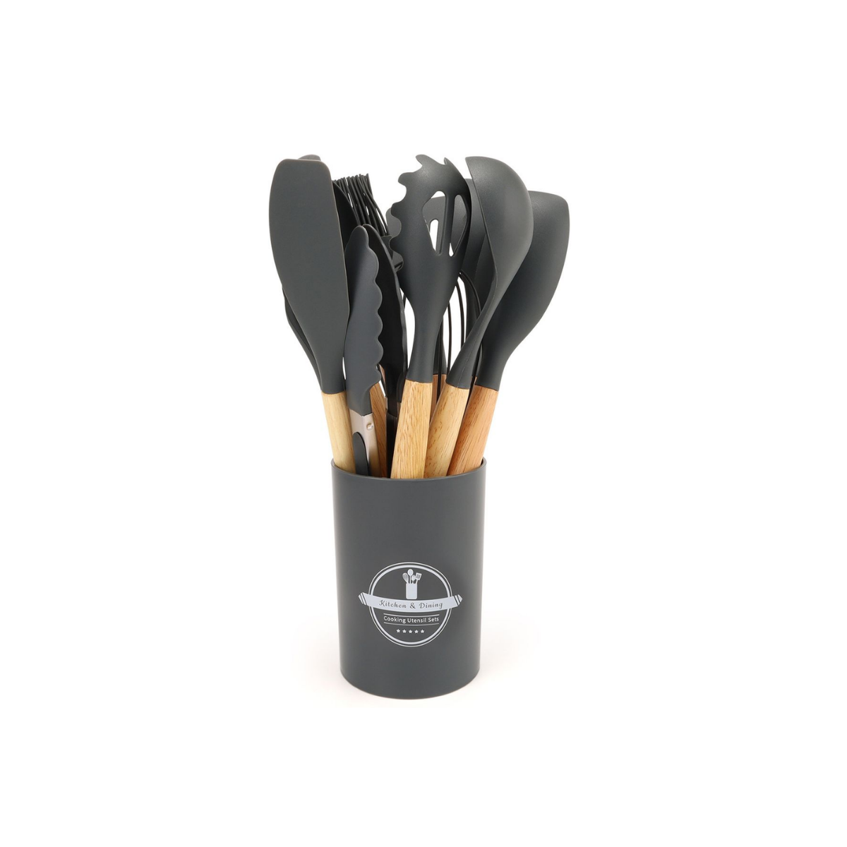 Set de 12 Piezas de Utensilios de Madera Gris