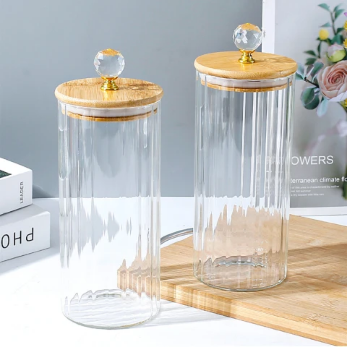 Frasco con Tapa de Vidrio y Bambú 1 Litro Line