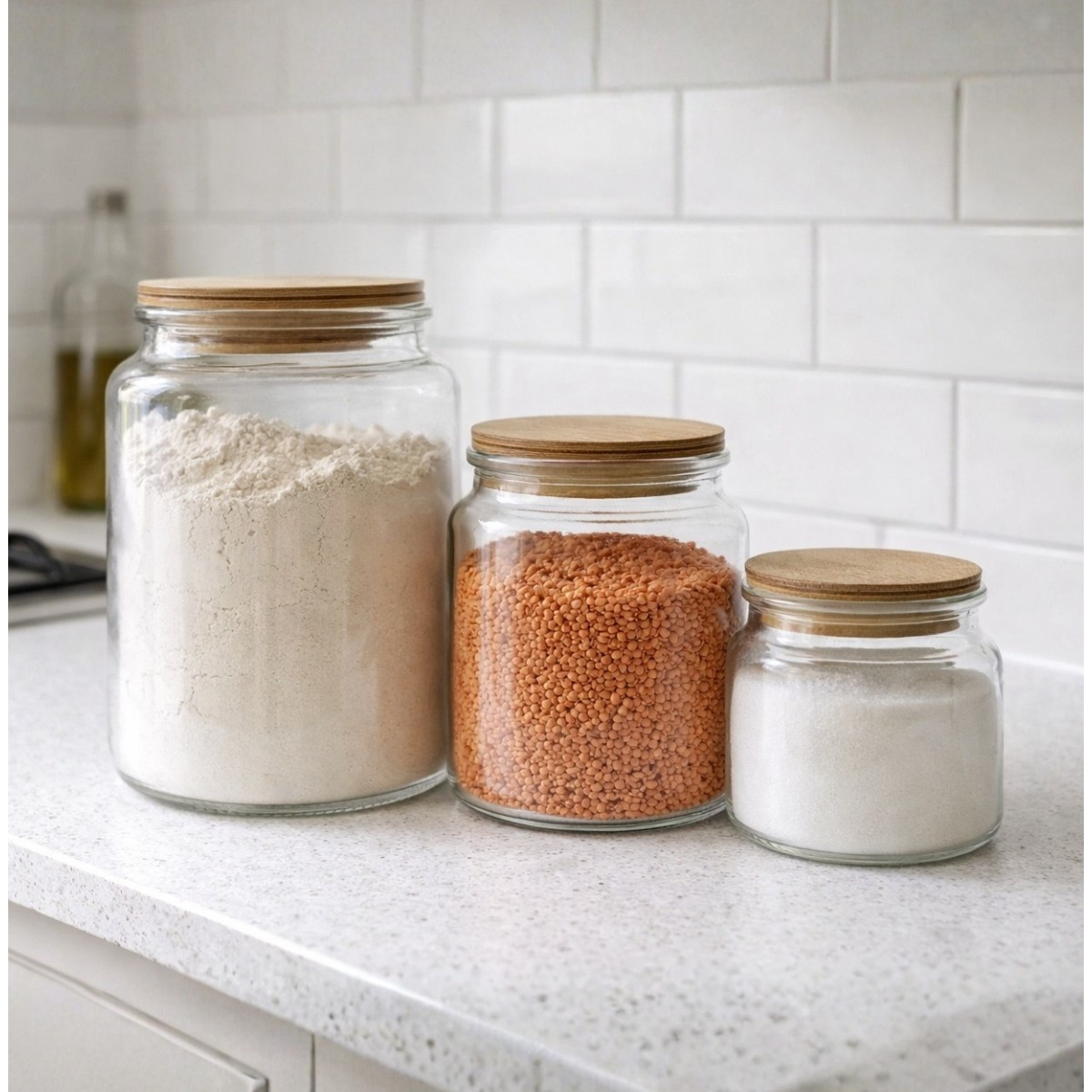 Frasco de Vidrio y Bambú 890 ml Wave