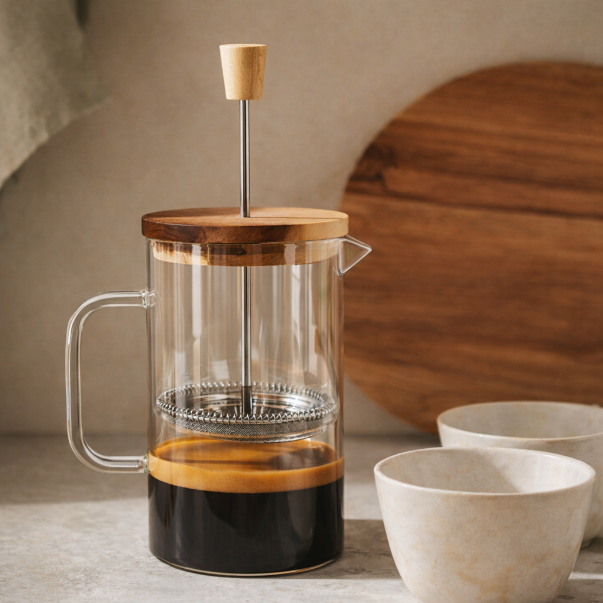 Prensa Francesa de Vidrio y Bambú 600 ml