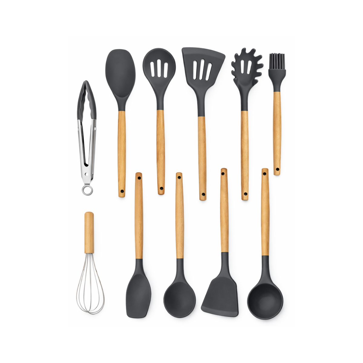 Set de 12 Piezas de Utensilios de Madera Gris