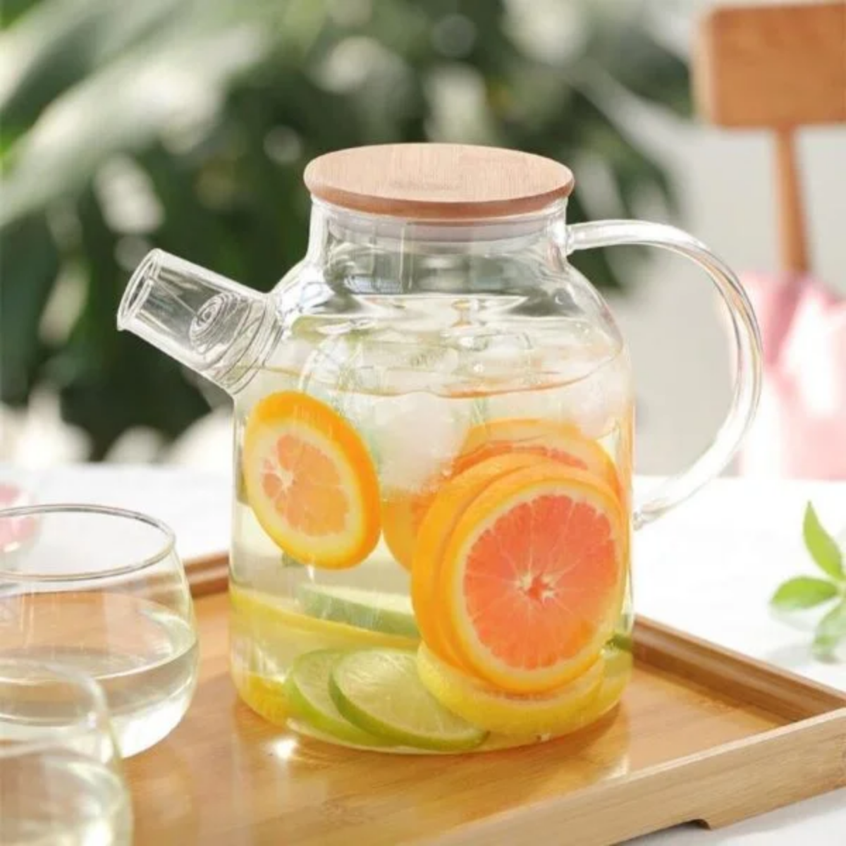 Tetera de Vidrio y Bambú con Infusor 1.8 Litro