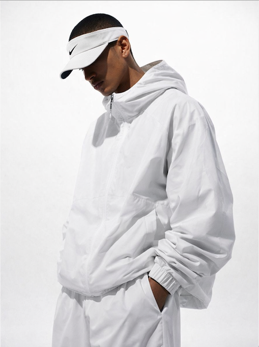 White Windbreaker Jacket, Visor & Sweatpant Fit