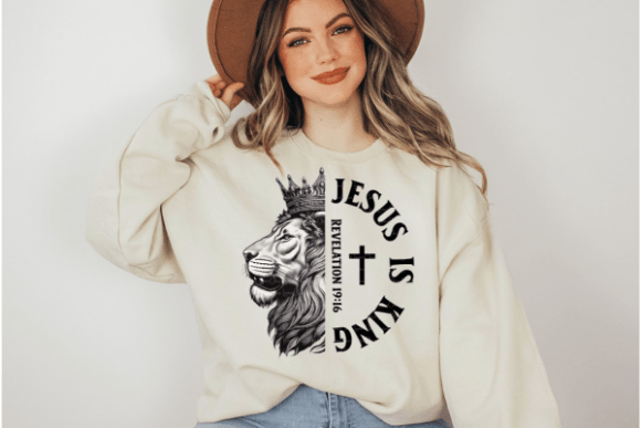 Jesus Is King Lion Christian Sweatshirt – Revelation 19:16 Faith Apparel