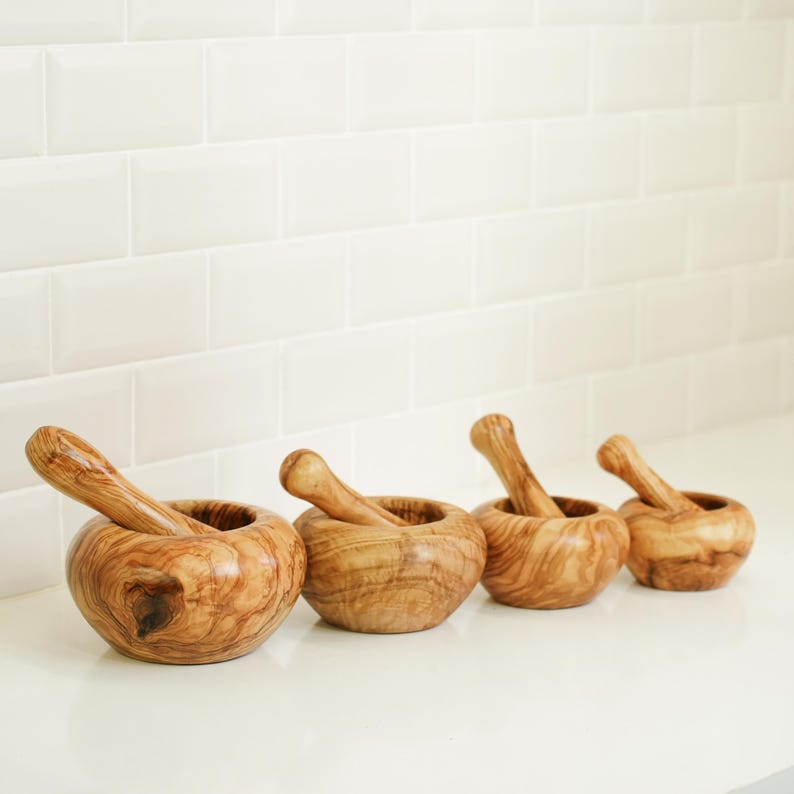 Handmade Olive Wood Mortar and Pestle: Rustic Spice Herb Grinder