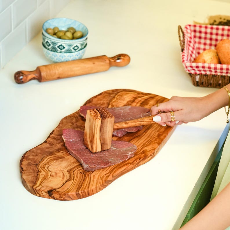 Olive Wood Meat Tenderizer ? Handcrafted Wooden Meat Mallet | Artisan Kitchen Tool