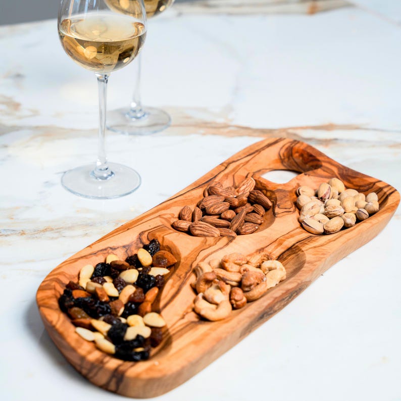 Handcrafted Olive Wood Snack Tray with Handle: Tunisian Charcuterie Board