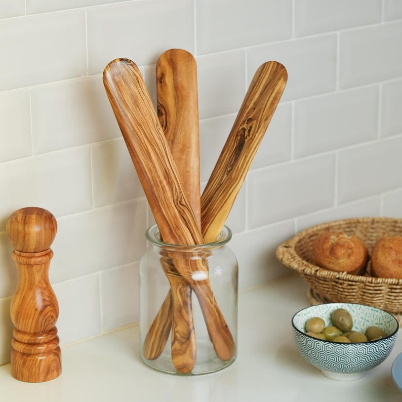 Handmade Olive Wood Spatula Set: Rustic Kitchen Baking Utensils