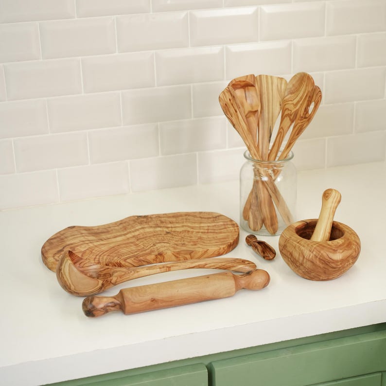 Handmade Olive Wood Kitchen Utensil Set (10-Piece): Rustic Cooking Tools