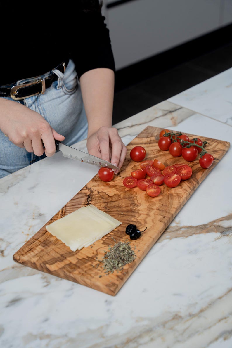 Handmade Olive Wood Cutting Board with Handle: Rustic Charcuterie Tray