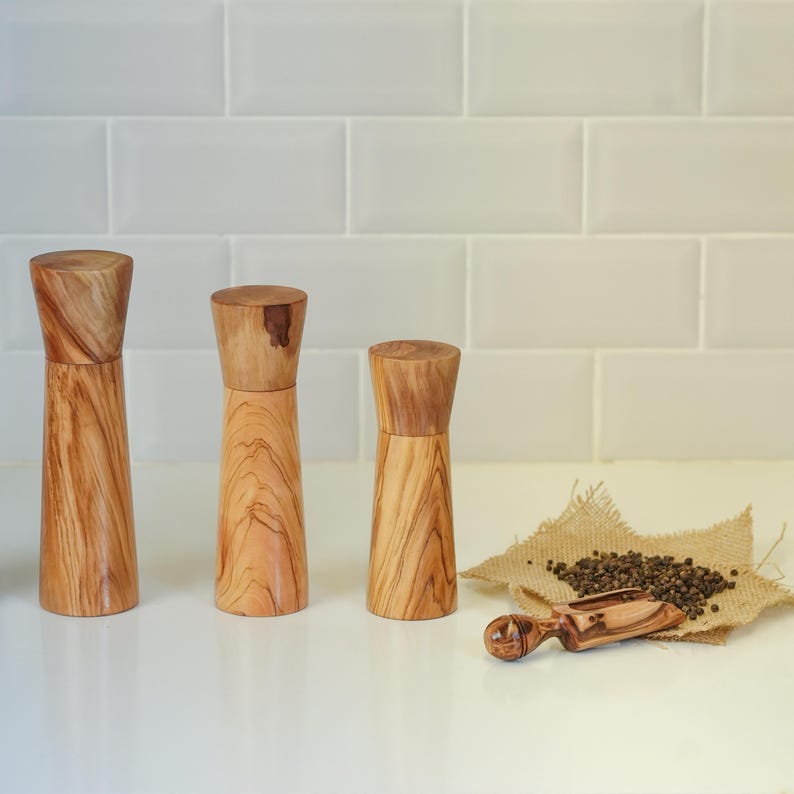 Handmade Olive Wood Salt & Pepper Grinder: Adjustable Ceramic Mill