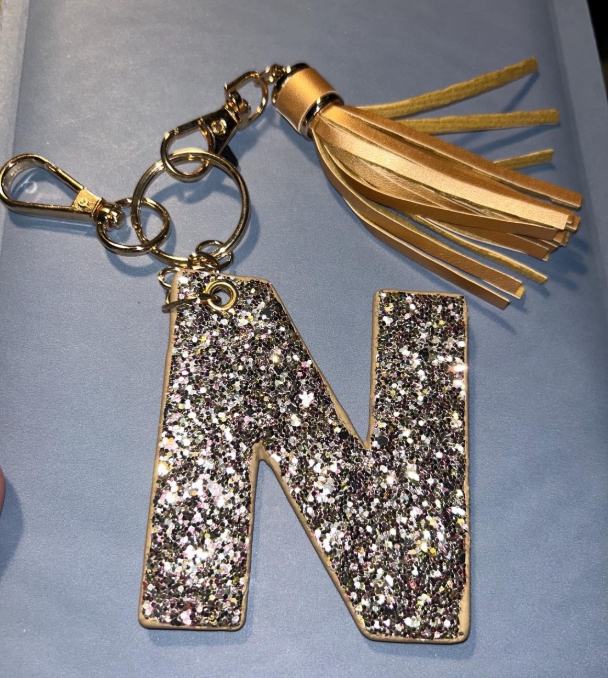 Glitter Hardwood Initial Keychain - Letters E & N ONLY