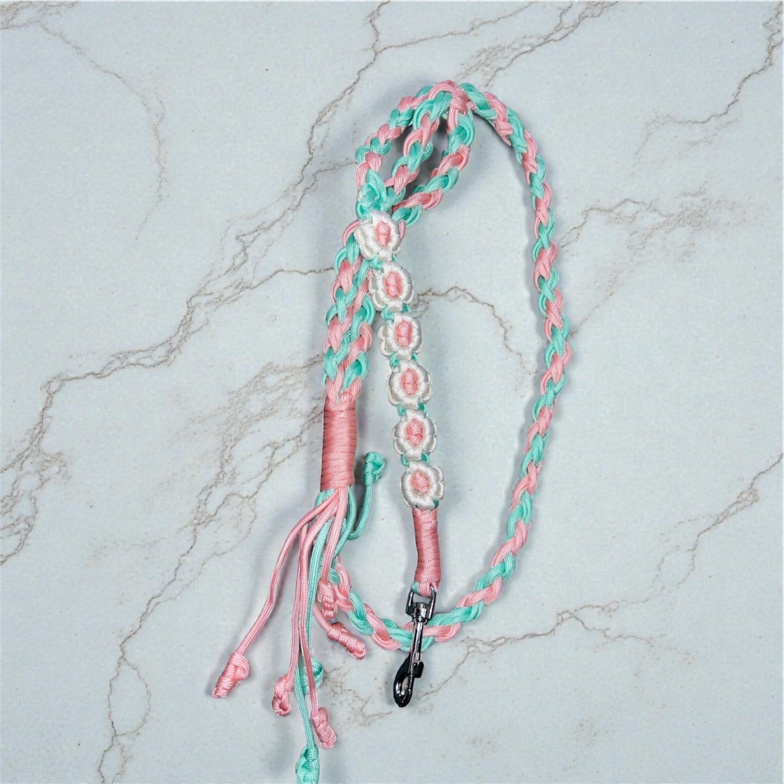 4 foot Paracord Braided Dog Lead with Flowers