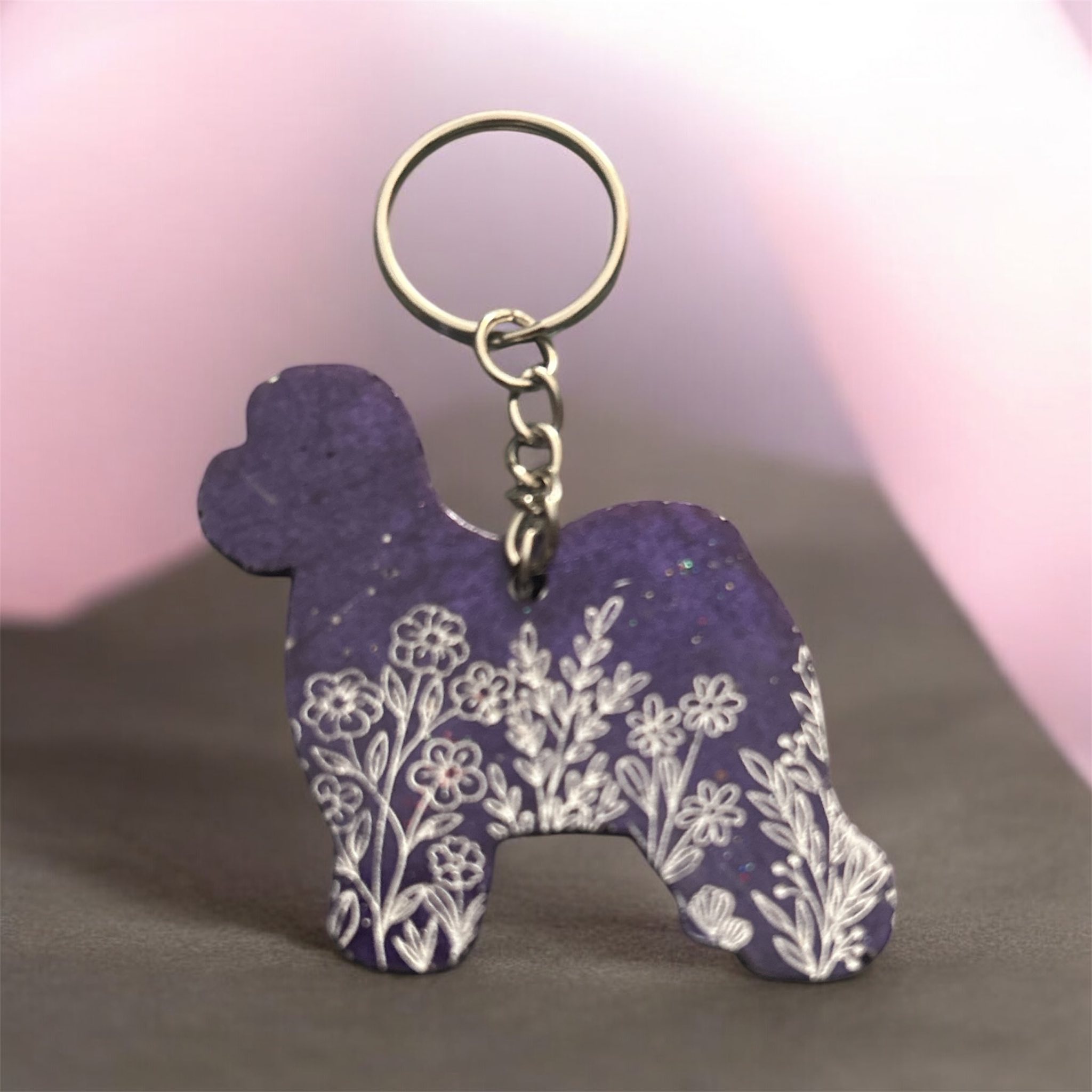 Old English Sheepdog Epoxy Resin Keychain
