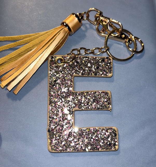 Glitter Hardwood Initial Keychain - Letters E & N ONLY