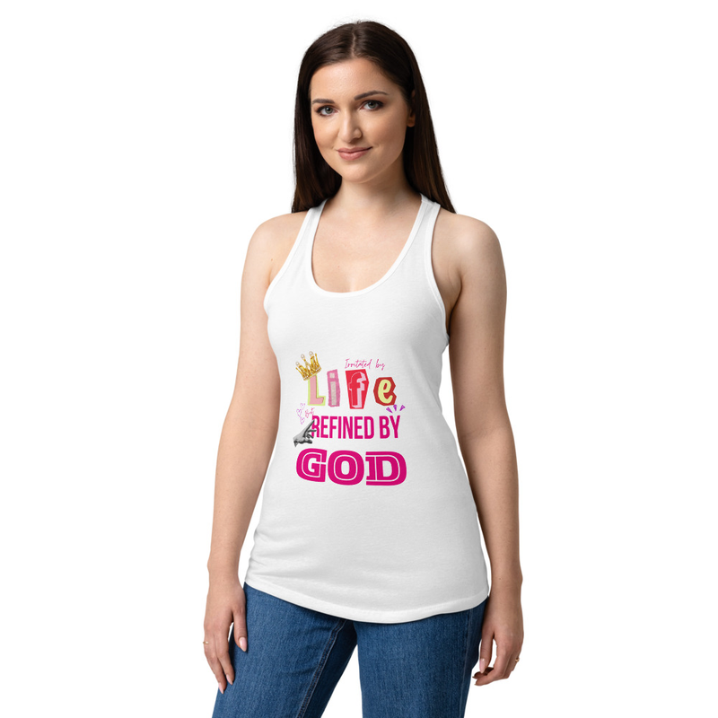 Twice the meaning| Irritated by Life/ Life Refined by God-Women’s fitted racerback tank top