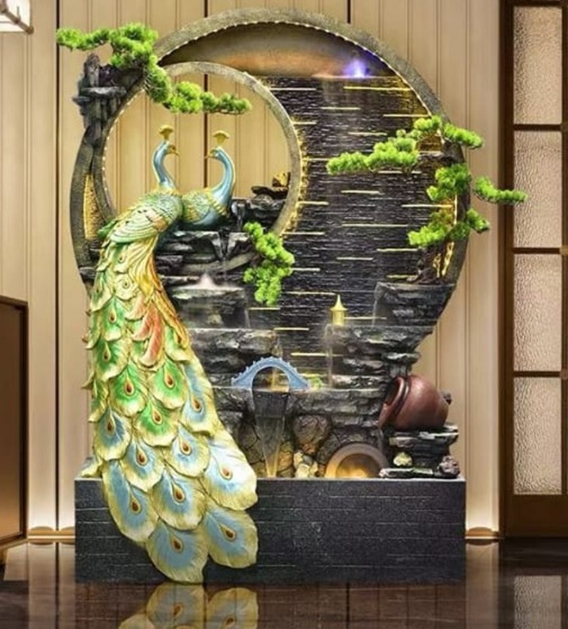 Peacock Water Fountain Decor