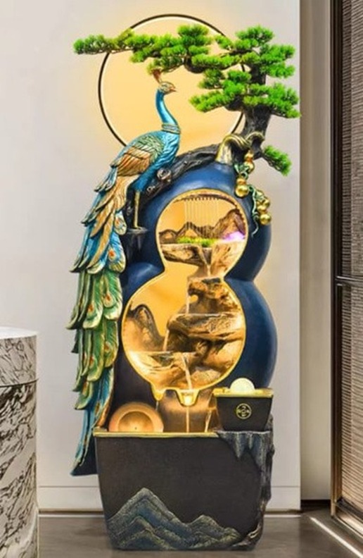 Peacock Water Fountain Decor