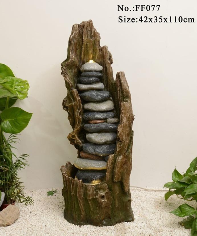 Wooden Log Rock Water Fountain