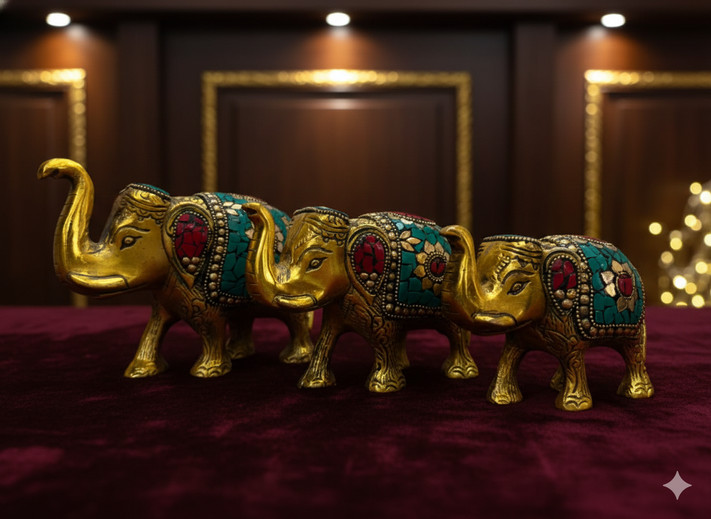 Set of three Elephants  (Brass Finish)