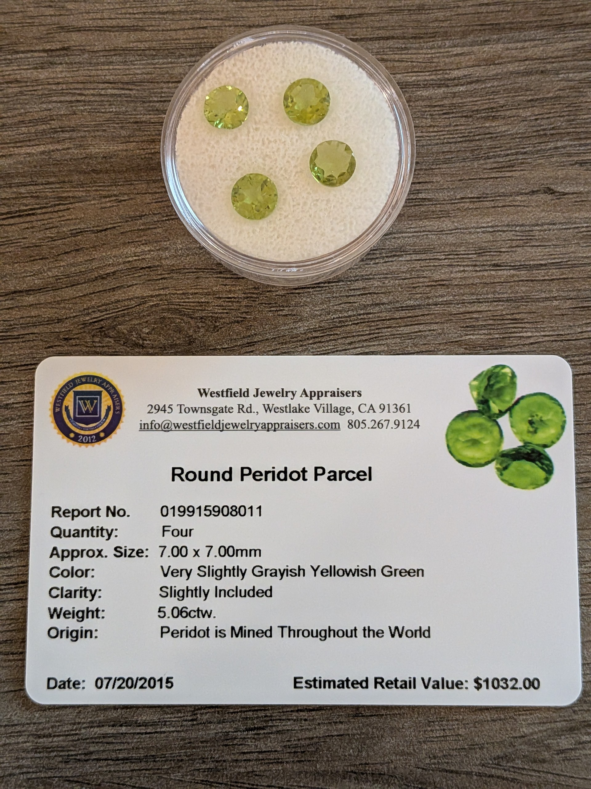 5.06 CTW Round Peridot Parcel – Certified & Appraised
