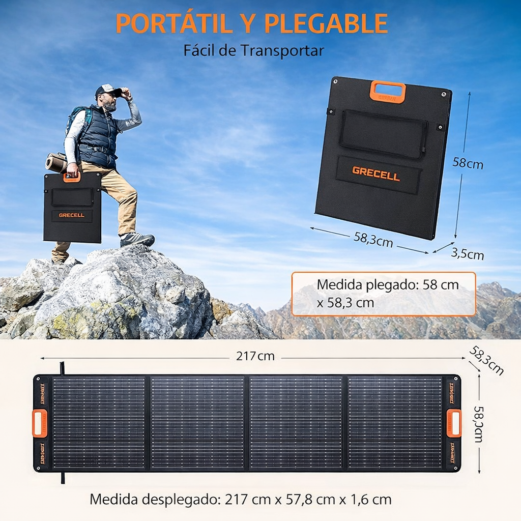 Panel solar portátil GRECELL 200W PRO