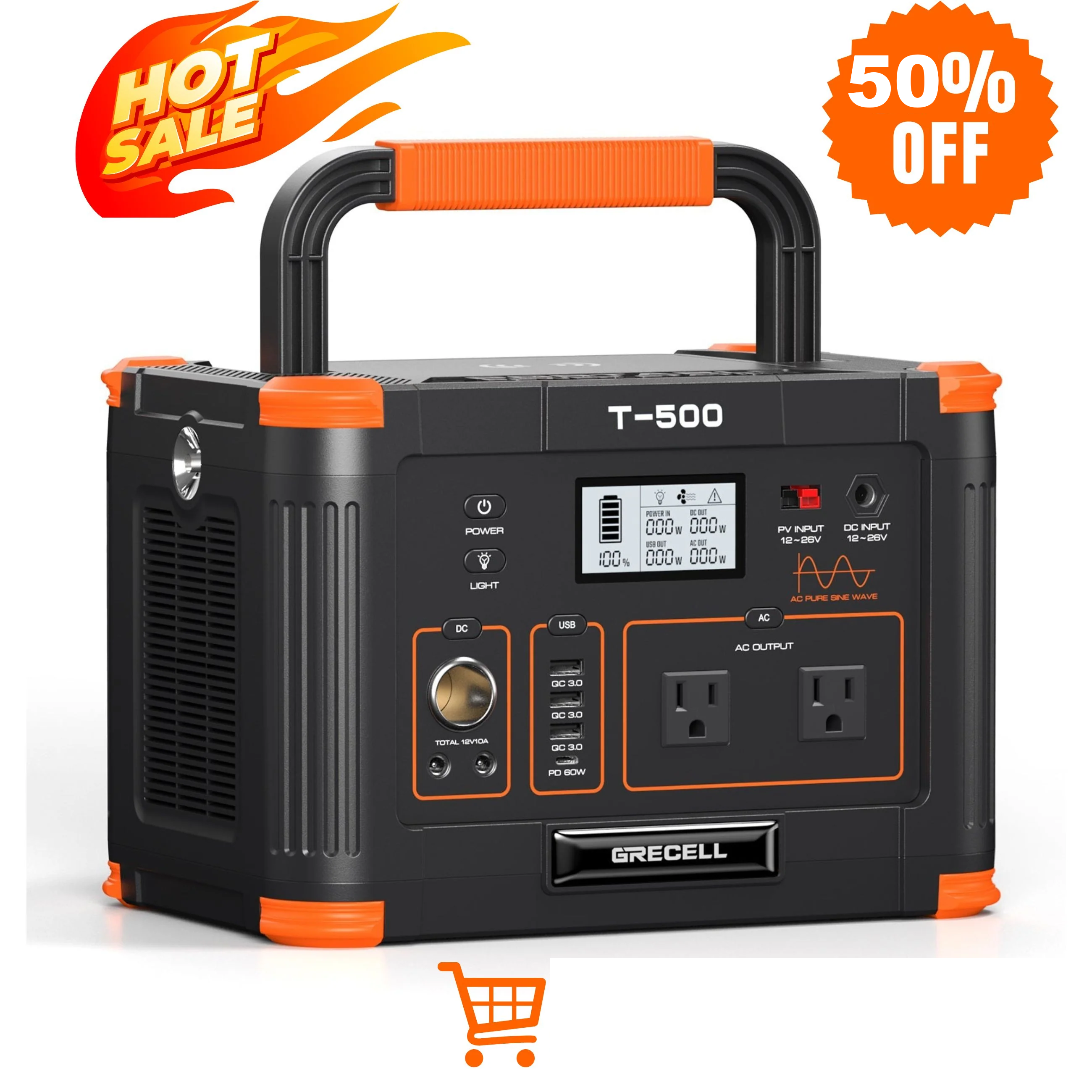 Estación de energía portátil GRECELL 500W