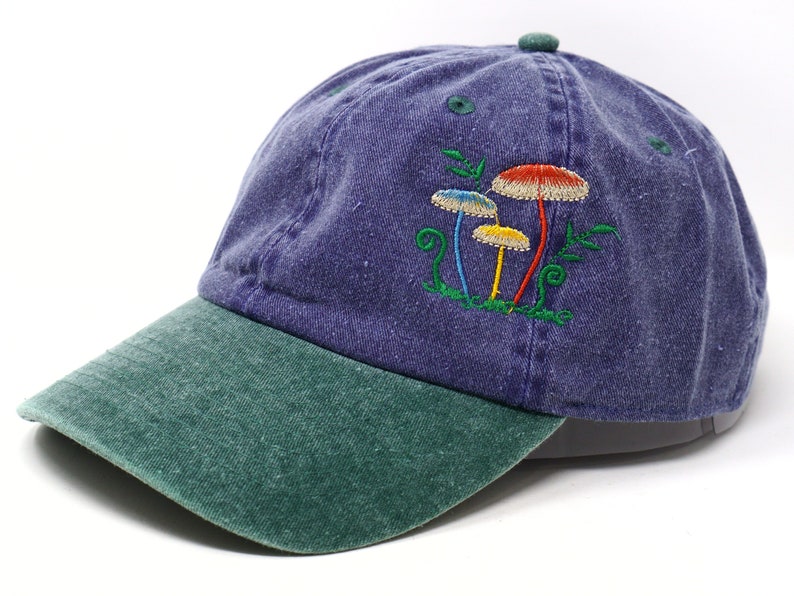 Rainbow Mushroom Family Embroidered Baseball Cap, Washed Cotton Curve Brim Summer Hat