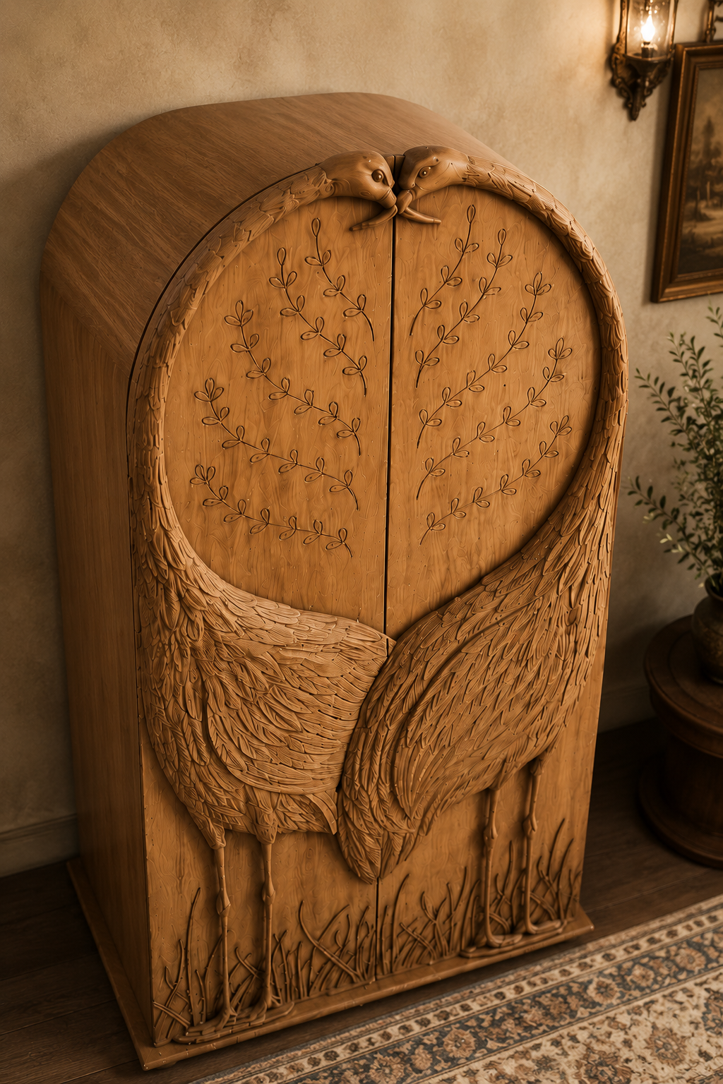 Vintage Hand-Carved Swan Wardrobe