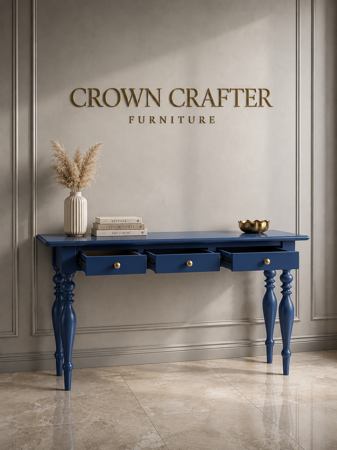 Modern Blue Teakwood Console Table