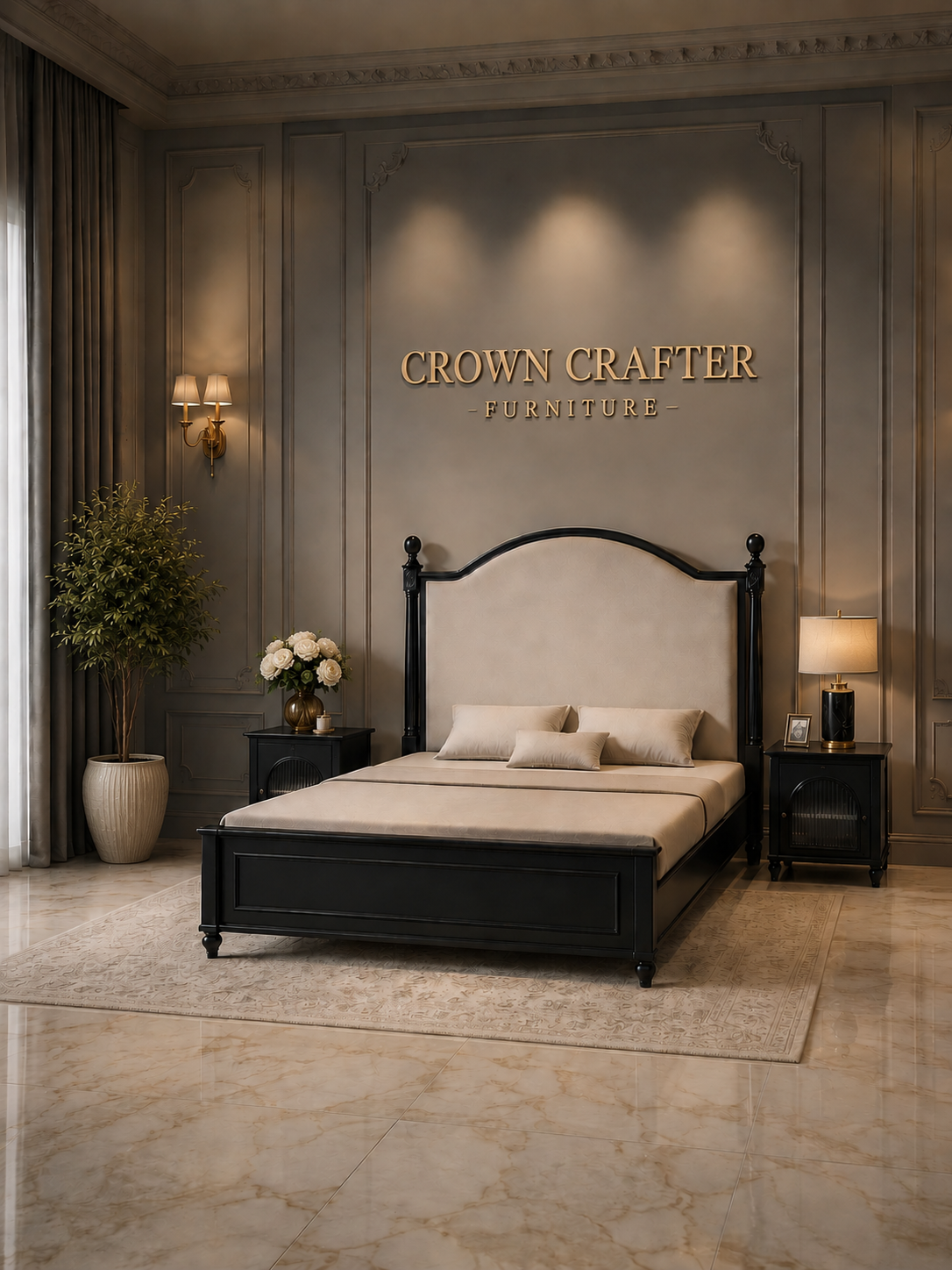 Royal Noir Upholstered Teakwood Bed