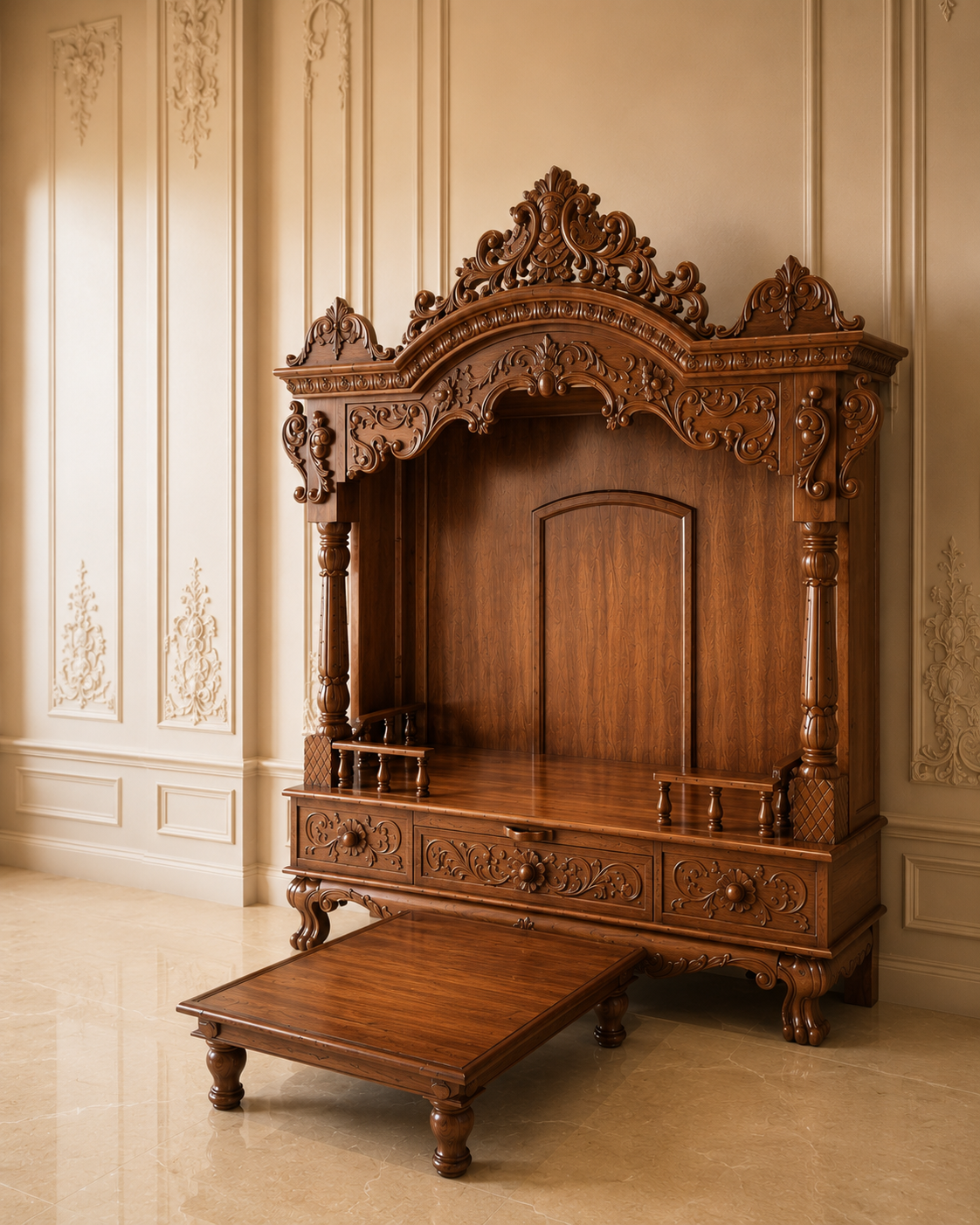 Royal Maharaja Hand-Carved Wooden Mandir