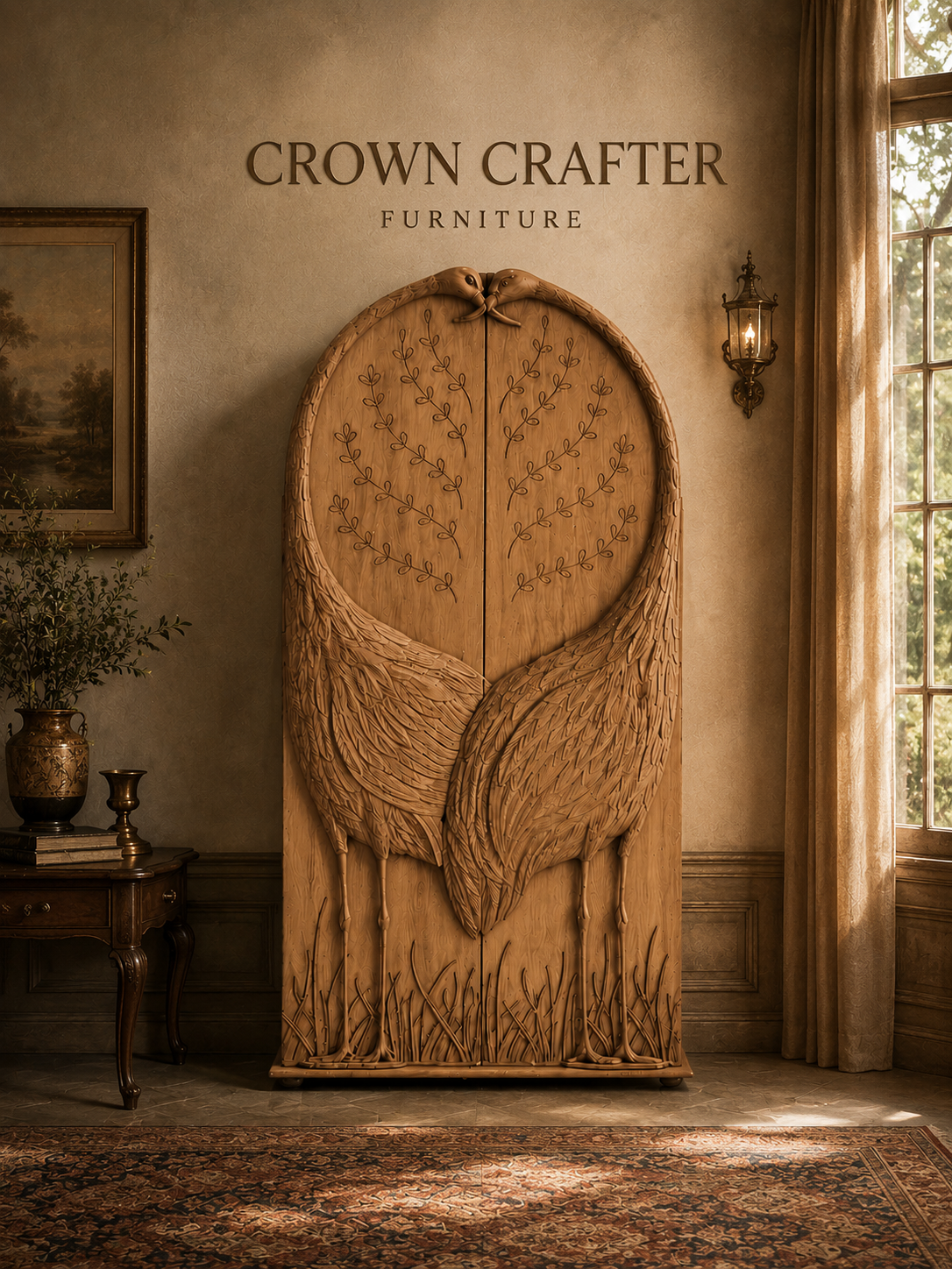 Vintage Hand-Carved Swan Wardrobe