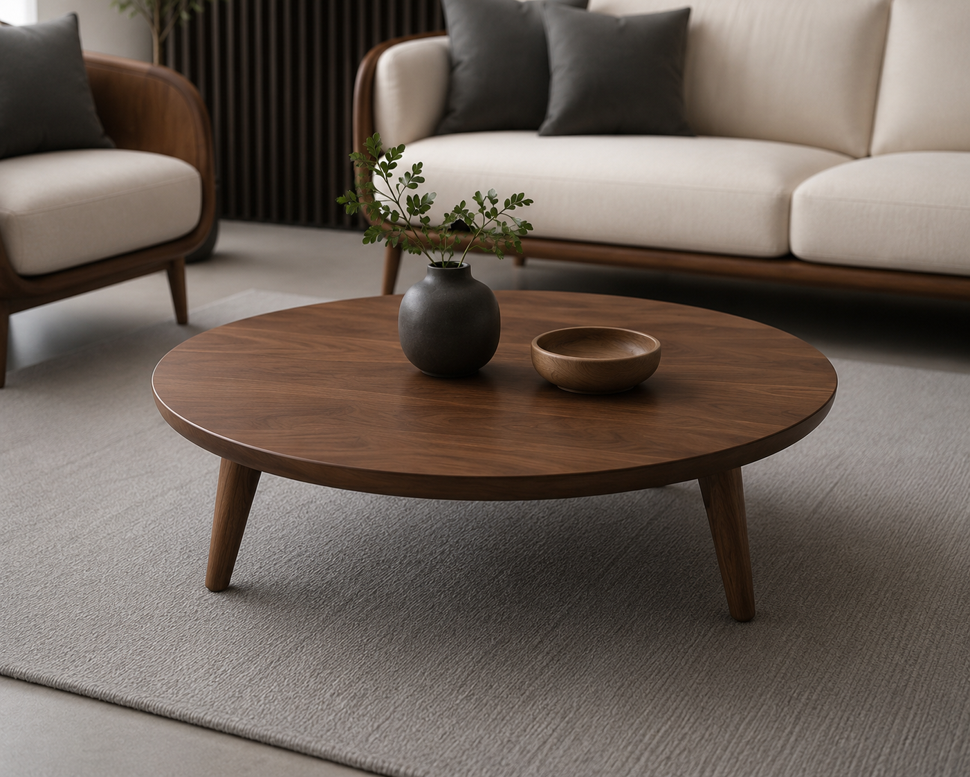 Modern Walnut Wood Sofa Set 
