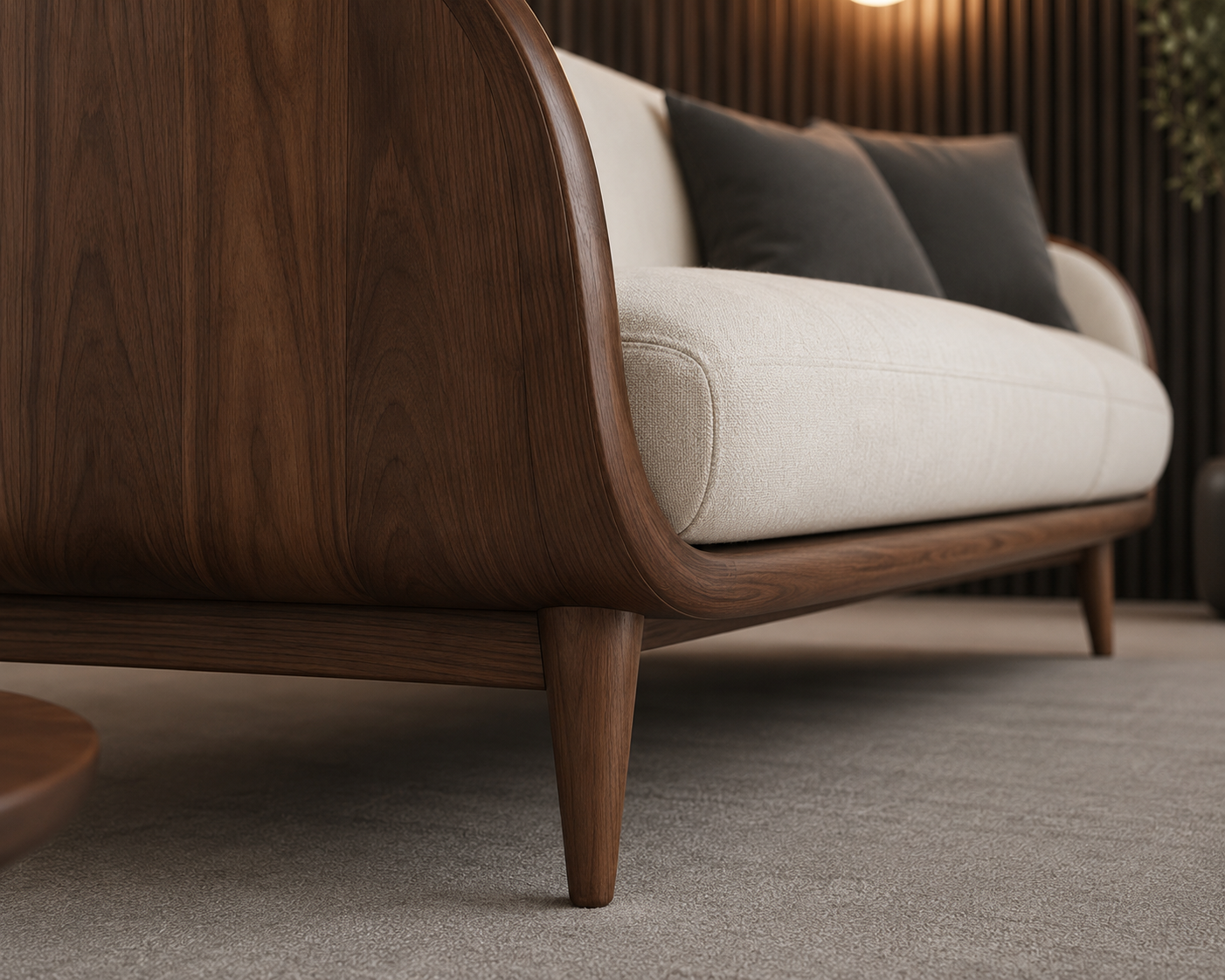 Modern Walnut Wood Sofa Set 