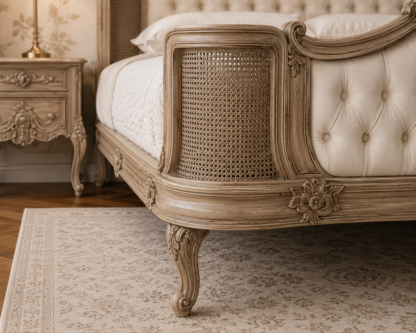 Royal Hand-Carved Luxury Upholstered Bed