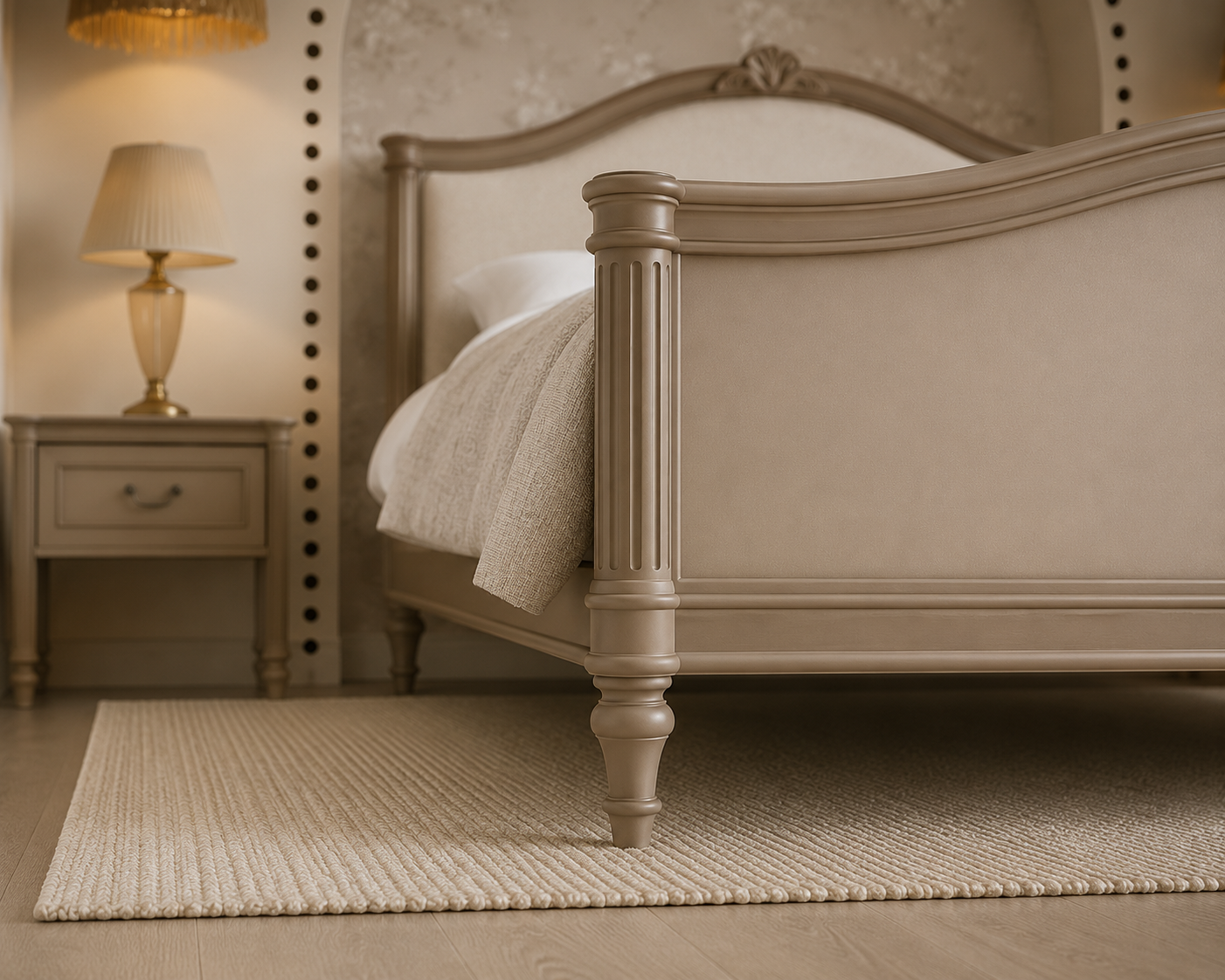 Modern Curved Upholstered Bed with Soft Wood Finish