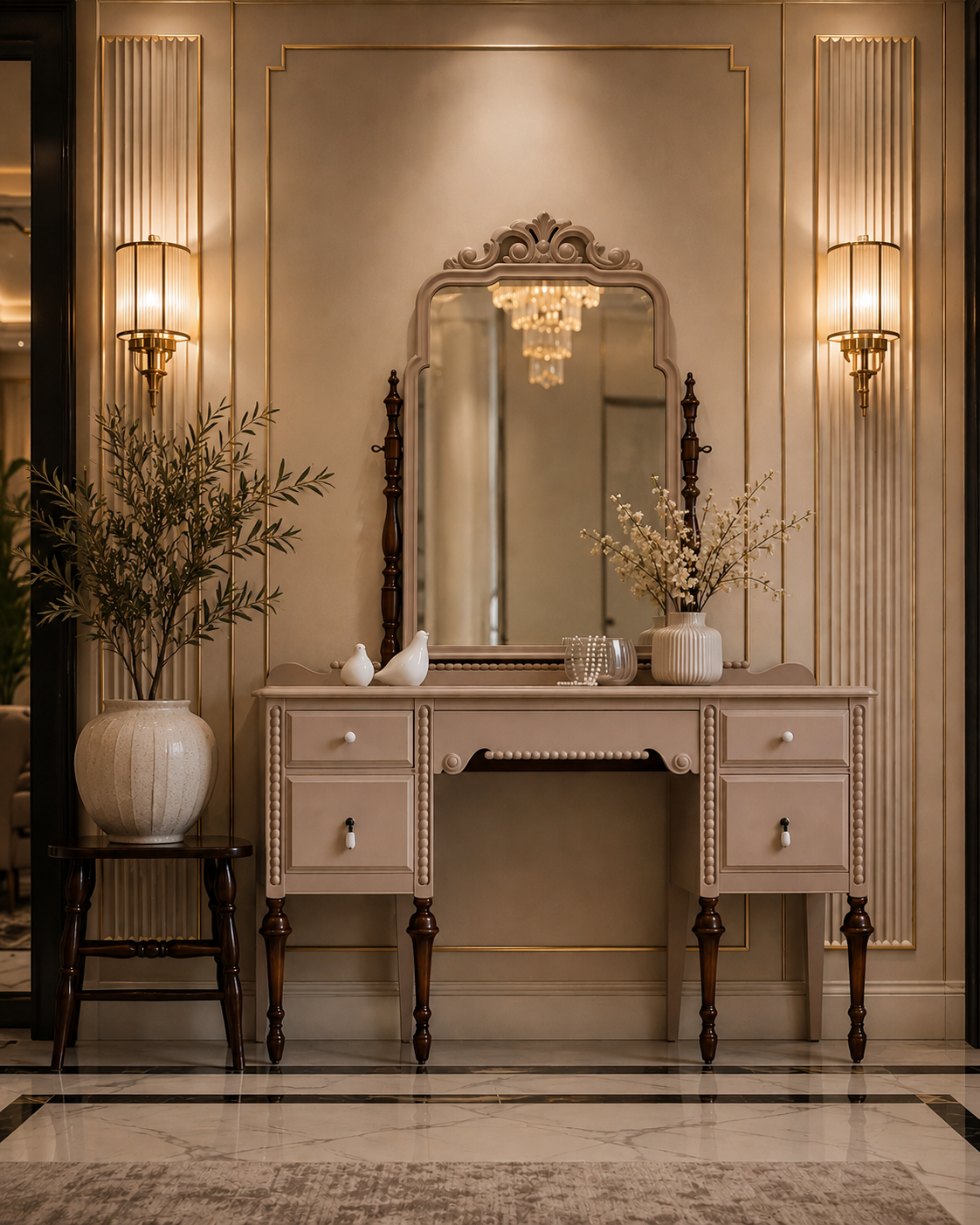 Modern Wooden Dressing Table with Mirror