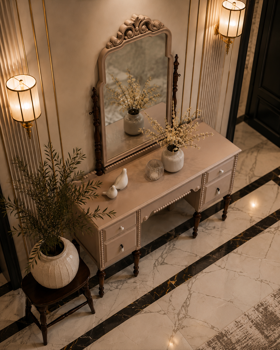 Modern Wooden Dressing Table with Mirror