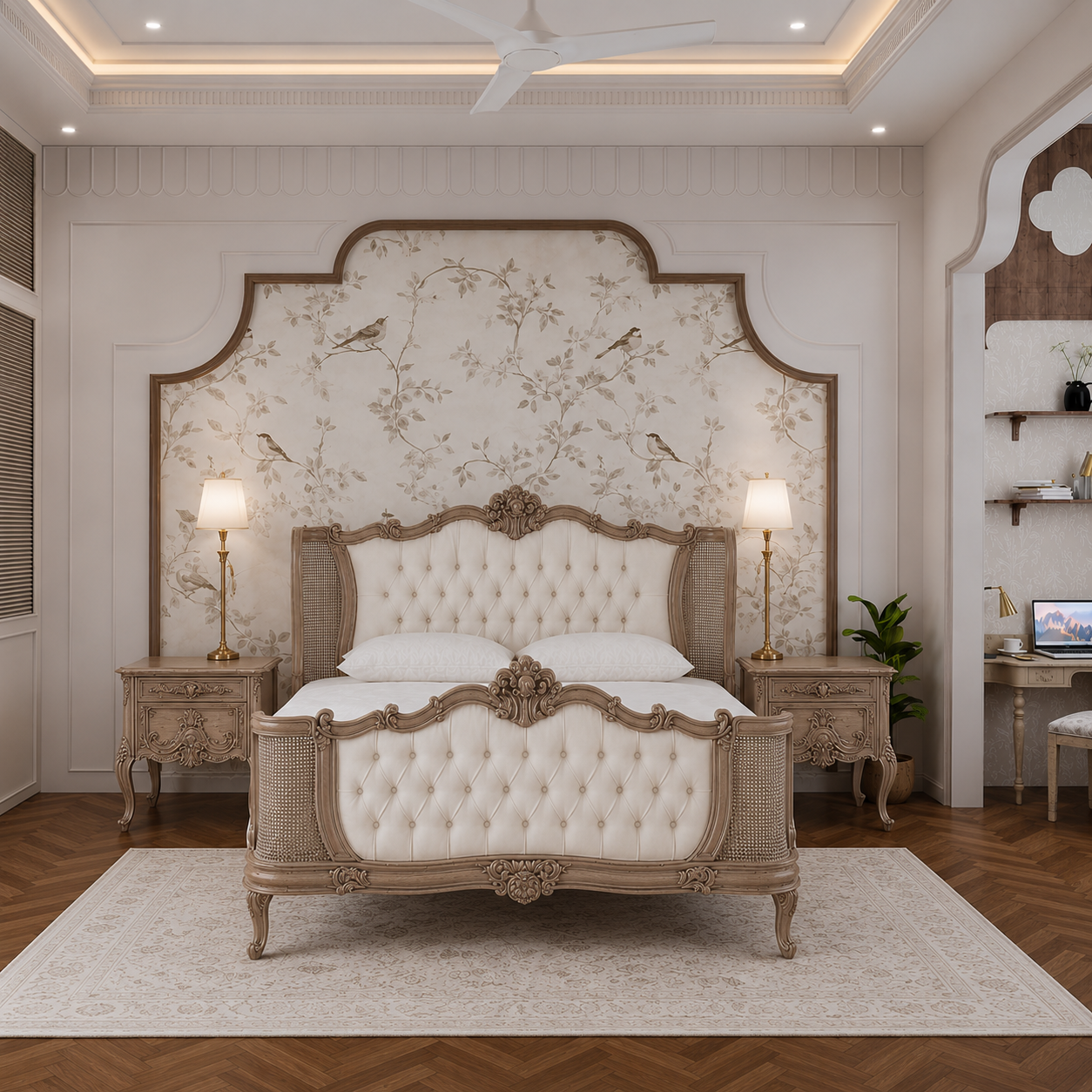 Royal Hand-Carved Luxury Upholstered Bed