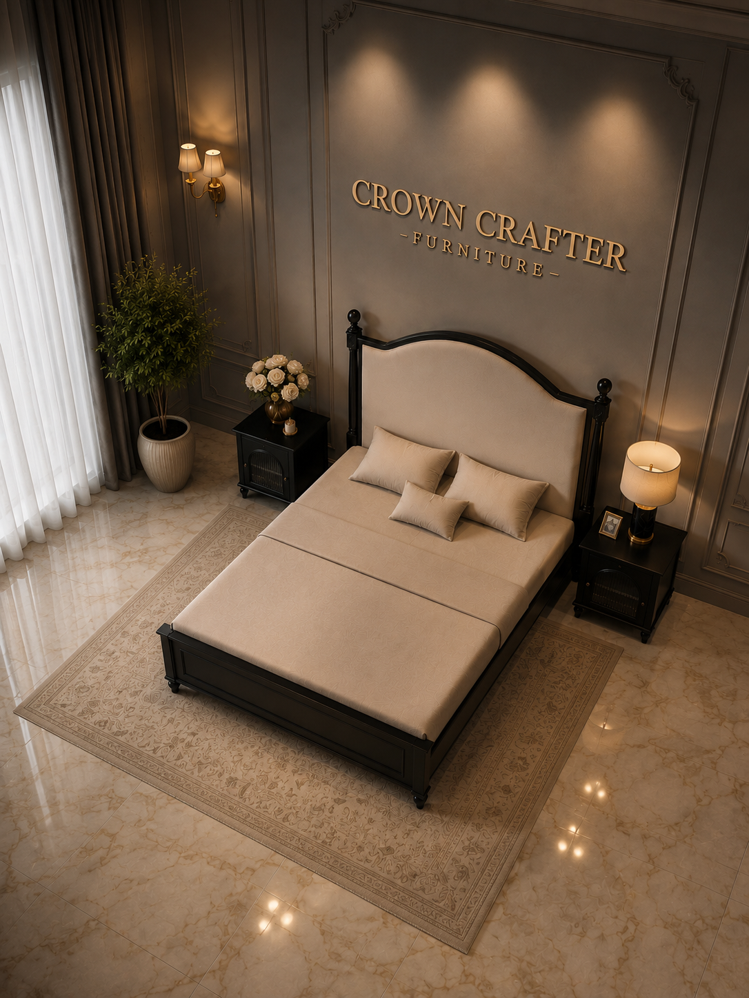 Royal Noir Upholstered Teakwood Bed