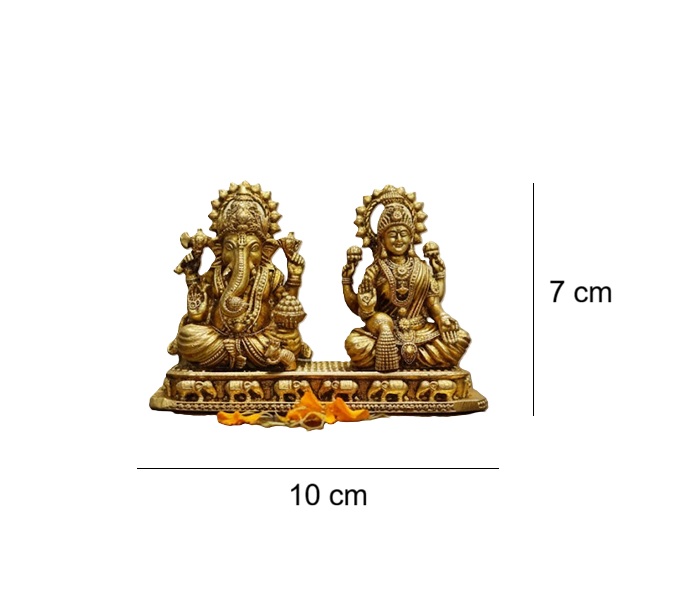 Brass Ganesh Lakshmi Statue, Hindu Deity Figurine, Gold Finish, Religious Home Decor