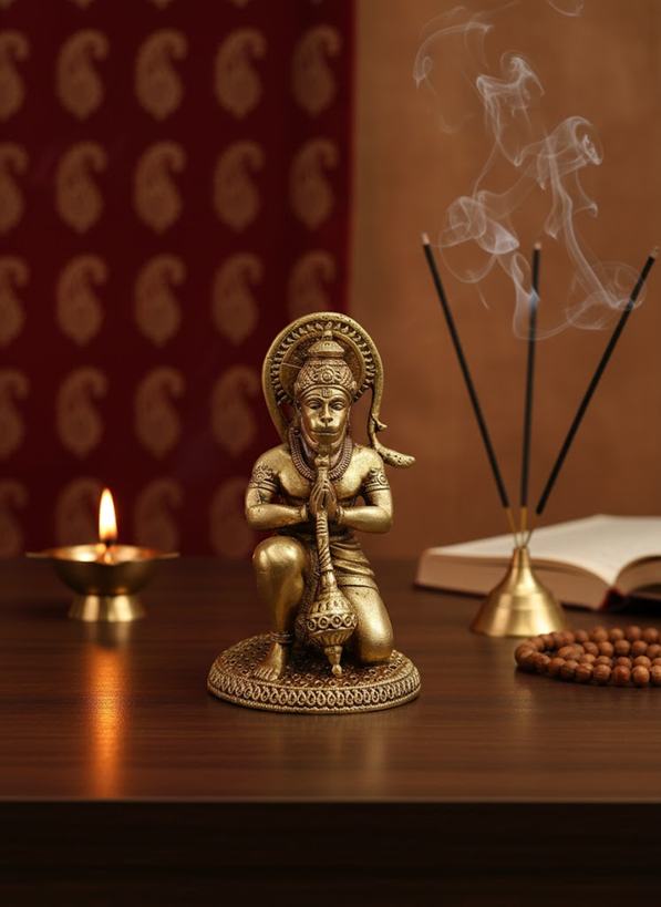 Brass Made Mini Hanuman Ji Statue for Pooja and Home Decor