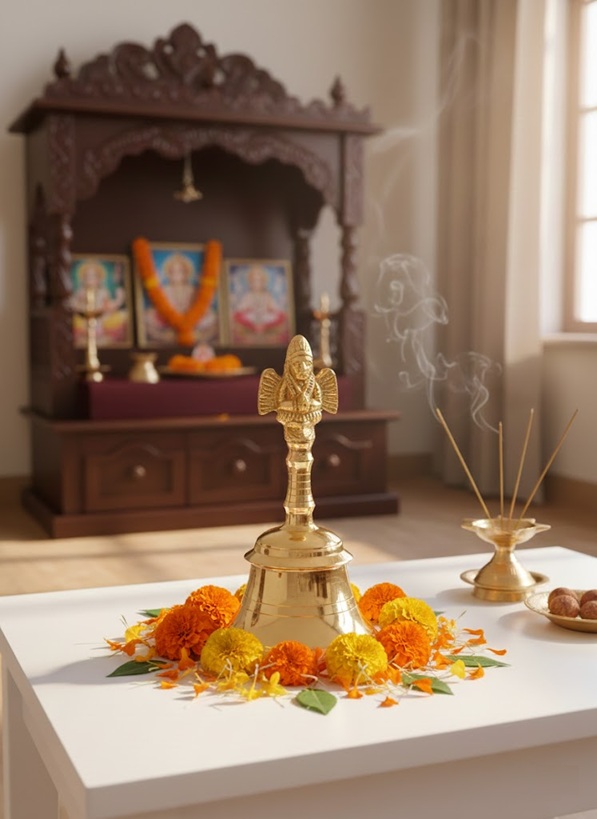 Brass made Ghanti for Pooja | Traditional Temple Ghanti with Intricate Garuda Design - 15 cm