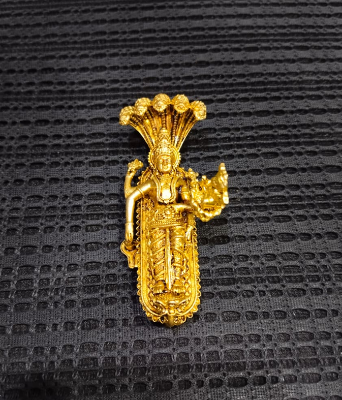 Golden Lord Vishnu Reclining on Sheshnaag Statue with Lord Brahma - 8 cm