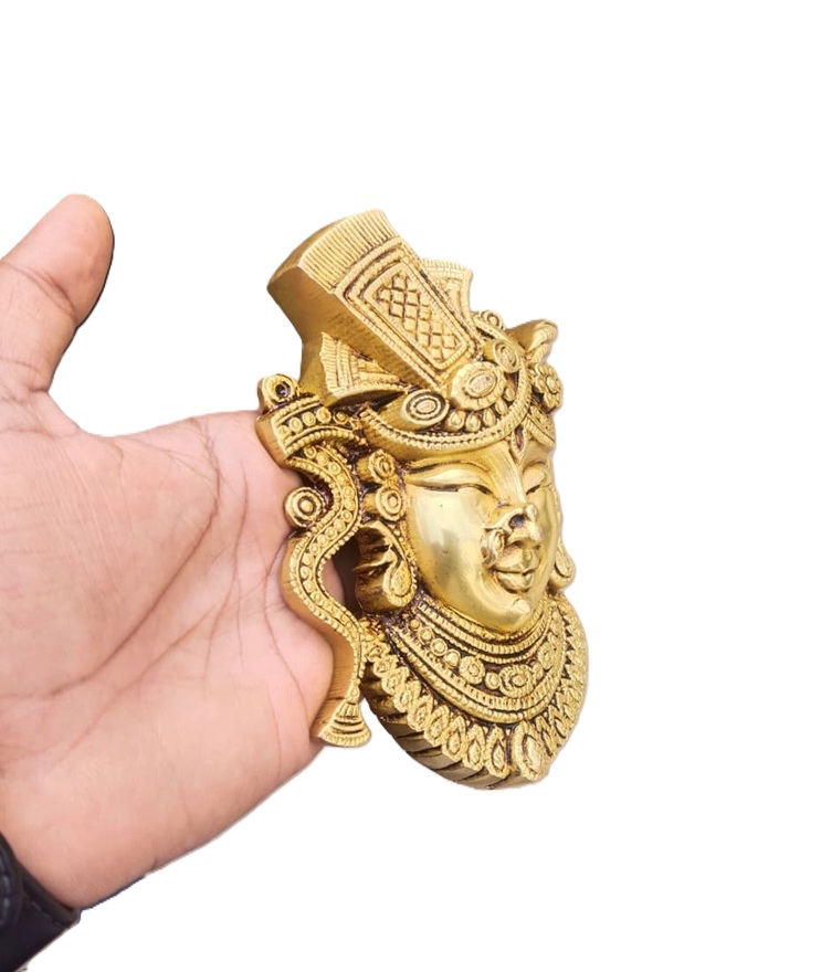 Brass Shreenath Ji Face Wall Hanging | Traditional Brass Shreenath Ji Mukh Wall Hanging - 15 cm